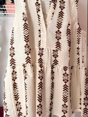 Blu Pepper Cream Midi top with Brown Aztec Stripe Print